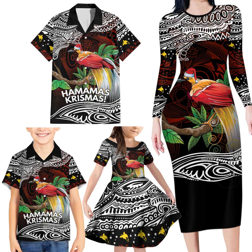 Papua New Guinea Christmas Family Matching Long Sleeve Bodycon Dress and Hawaiian Shirt - Polynesian Pride
