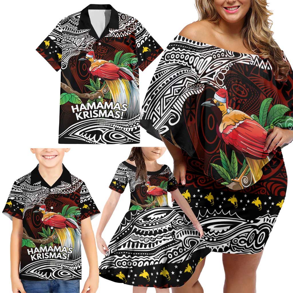 Papua New Guinea Christmas Family Matching Off Shoulder Short Dress and Hawaiian Shirt - Polynesian Pride