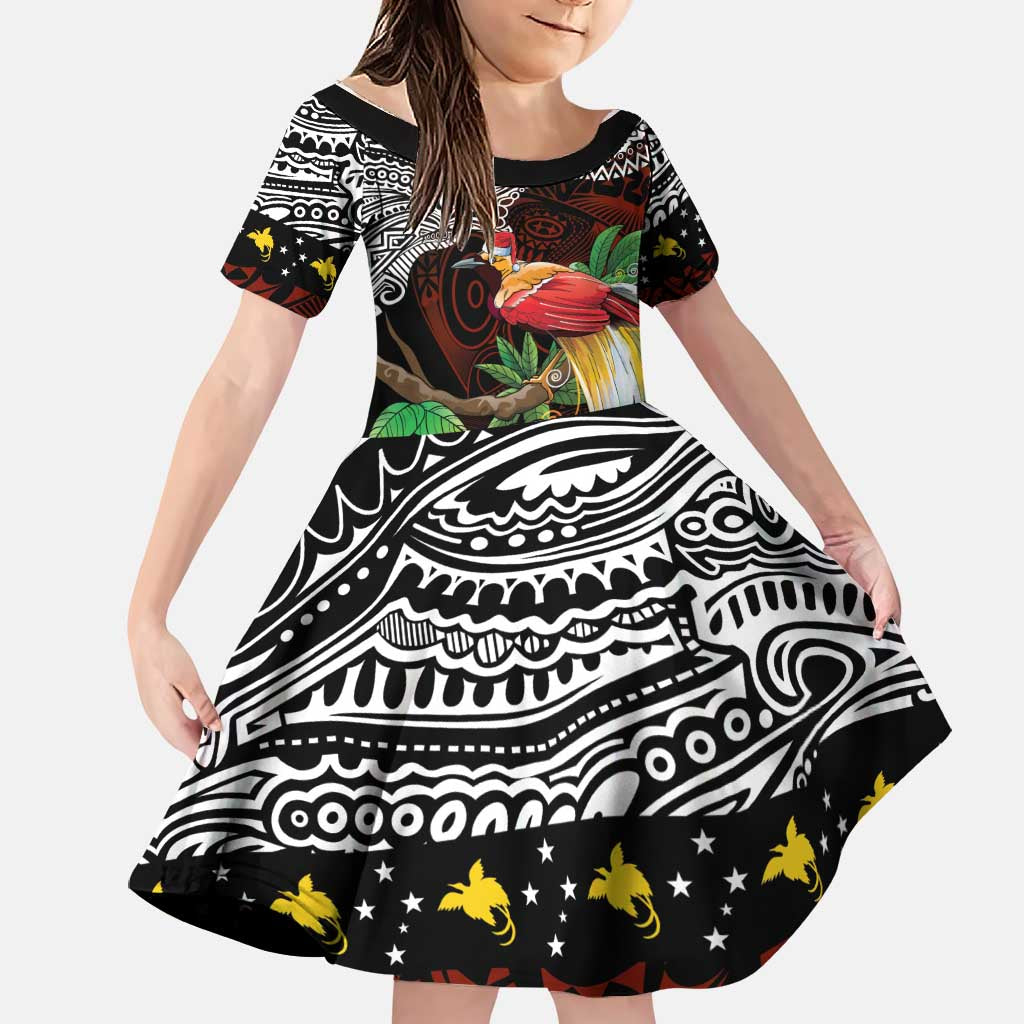 Papua New Guinea Christmas Family Matching Tank Maxi Dress and Hawaiian Shirt LT9 Daughter's Dress Black - Polynesian Pride