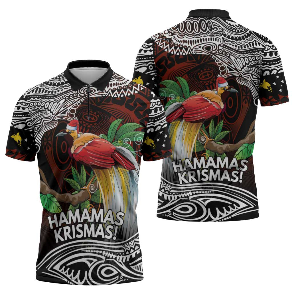 Papua New Guinea Christmas Zipper Polo Shirt - Polynesian Pride