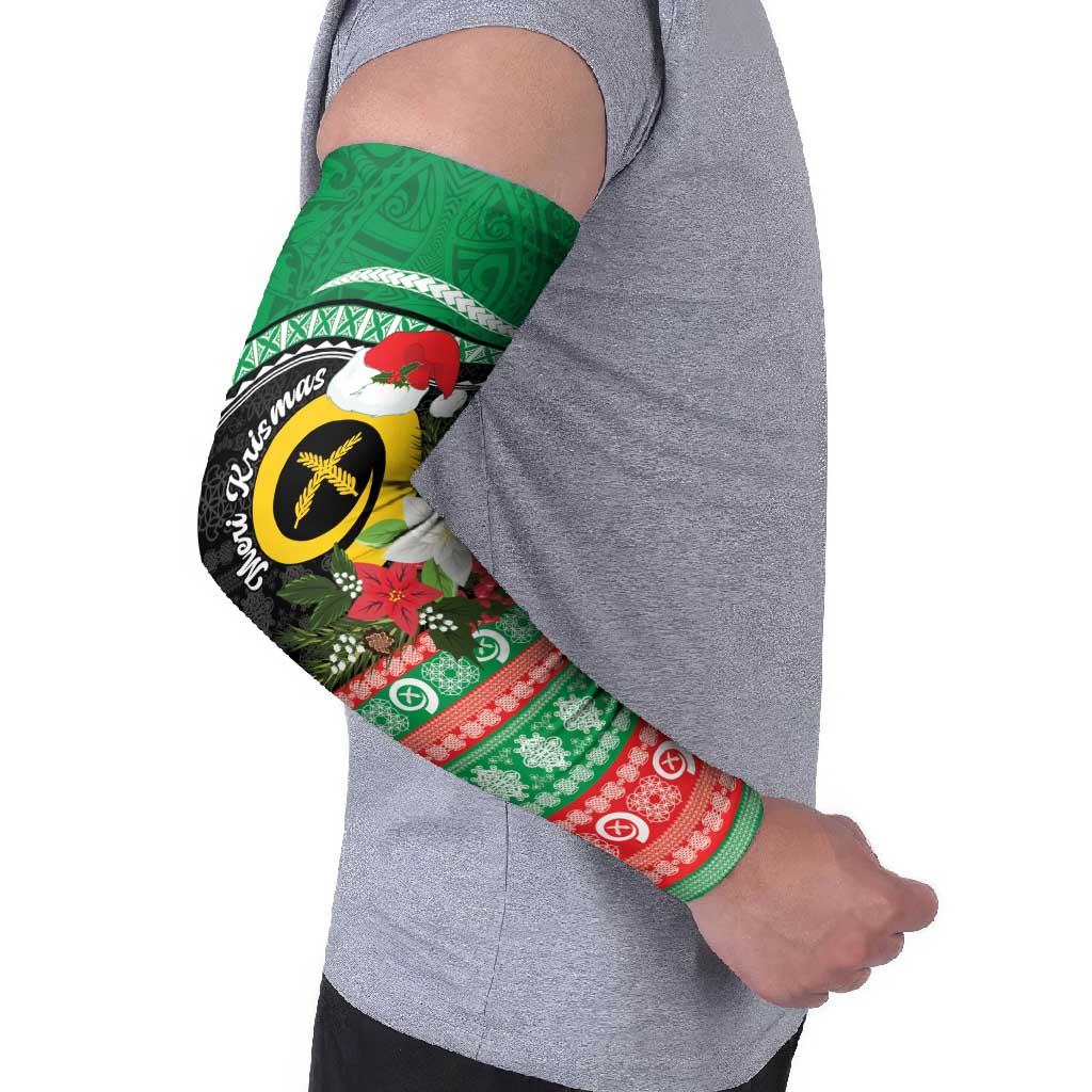 Vanuatu Pig's Tusk Meri Krismas! Arm Sleeves Vanuatuan Sand Drawing Pattern - Polynesian Pride