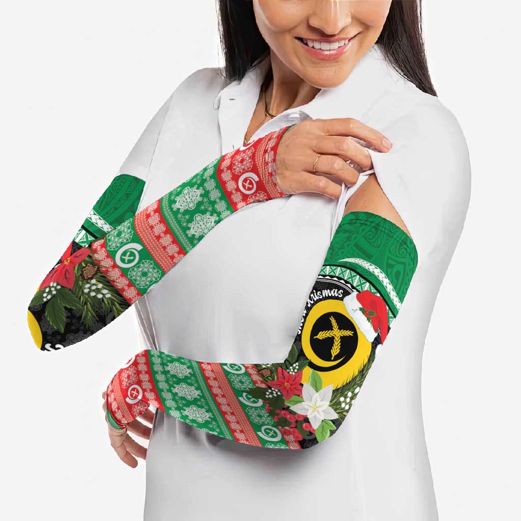 Vanuatu Pig's Tusk Meri Krismas! Arm Sleeves Vanuatuan Sand Drawing Pattern - Polynesian Pride