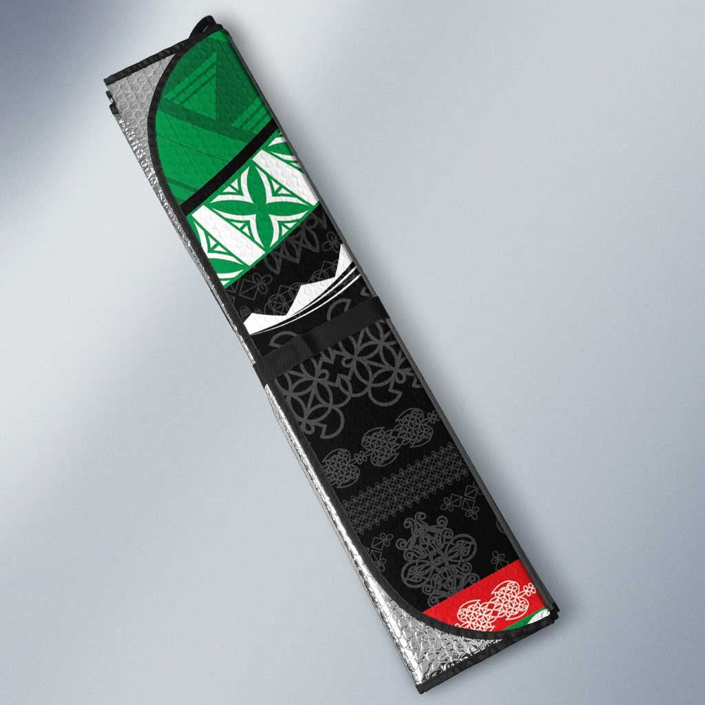 Vanuatu Pig's Tusk Meri Krismas! Auto Sun Shade Vanuatuan Sand Drawing Pattern - Polynesian Pride