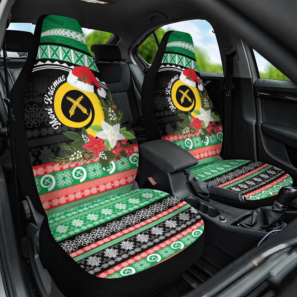 Vanuatu Pig's Tusk Meri Krismas! Car Seat Cover Vanuatuan Sand Drawing Pattern LT9 One Size Green - Polynesian Pride