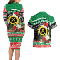 Vanuatu Pig's Tusk Meri Krismas! Couples Matching Long Sleeve Bodycon Dress and Hawaiian Shirt Vanuatuan Sand Drawing Pattern - Polynesian Pride