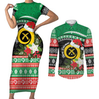 Vanuatu Pig's Tusk Meri Krismas! Couples Matching Short Sleeve Bodycon Dress and Long Sleeve Button Shirt Vanuatuan Sand Drawing Pattern - Polynesian Pride