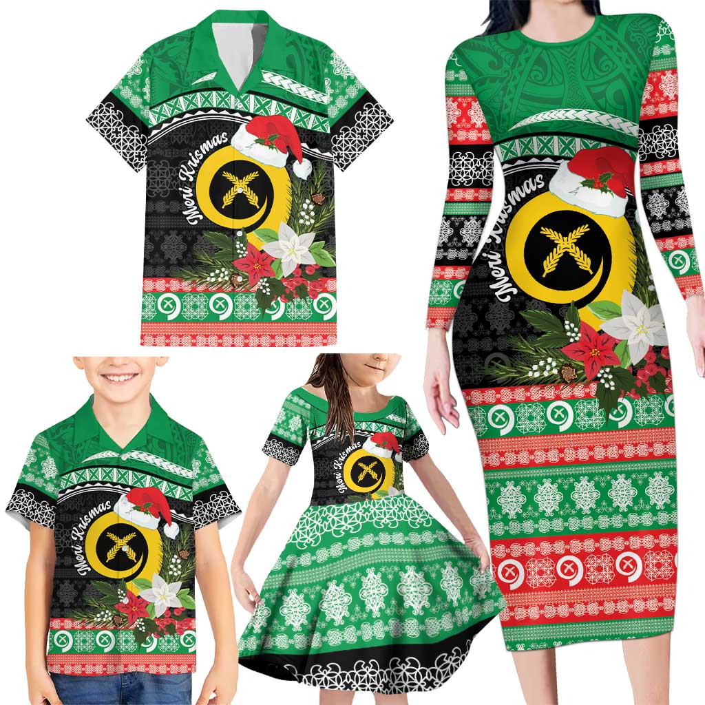 Vanuatu Pig's Tusk Meri Krismas! Family Matching Long Sleeve Bodycon Dress and Hawaiian Shirt Vanuatuan Sand Drawing Pattern LT9 - Polynesian Pride