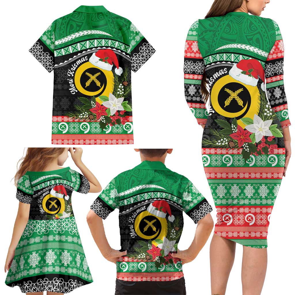 Vanuatu Pig's Tusk Meri Krismas! Family Matching Long Sleeve Bodycon Dress and Hawaiian Shirt Vanuatuan Sand Drawing Pattern LT9 - Polynesian Pride