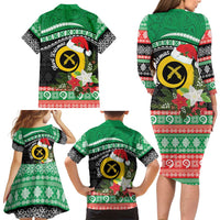 Vanuatu Pig's Tusk Meri Krismas! Family Matching Long Sleeve Bodycon Dress and Hawaiian Shirt Vanuatuan Sand Drawing Pattern LT9 - Polynesian Pride