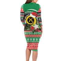 Vanuatu Pig's Tusk Meri Krismas! Family Matching Long Sleeve Bodycon Dress and Hawaiian Shirt Vanuatuan Sand Drawing Pattern LT9 - Polynesian Pride