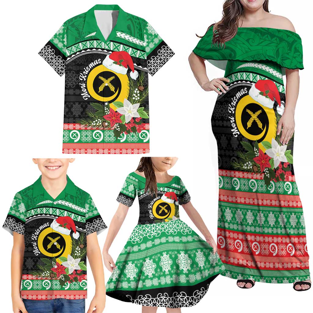 Vanuatu Pig's Tusk Meri Krismas! Family Matching Off Shoulder Maxi Dress and Hawaiian Shirt Vanuatuan Sand Drawing Pattern - Polynesian Pride