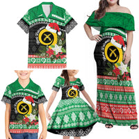 Vanuatu Pig's Tusk Meri Krismas! Family Matching Off Shoulder Maxi Dress and Hawaiian Shirt Vanuatuan Sand Drawing Pattern LT9 - Polynesian Pride