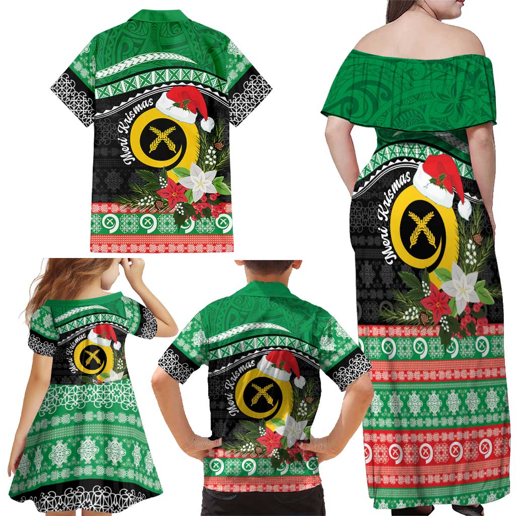 Vanuatu Pig's Tusk Meri Krismas! Family Matching Off Shoulder Maxi Dress and Hawaiian Shirt Vanuatuan Sand Drawing Pattern LT9 - Polynesian Pride