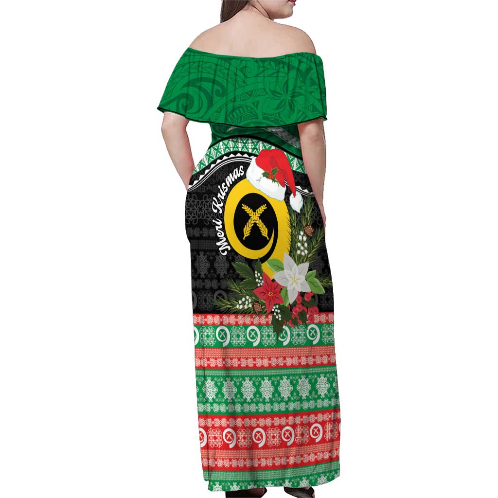 Vanuatu Pig's Tusk Meri Krismas! Family Matching Off Shoulder Maxi Dress and Hawaiian Shirt Vanuatuan Sand Drawing Pattern LT9 - Polynesian Pride