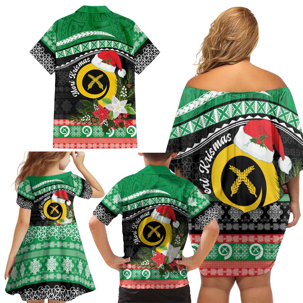 Vanuatu Pig's Tusk Meri Krismas! Family Matching Off Shoulder Short Dress and Hawaiian Shirt Vanuatuan Sand Drawing Pattern LT9 - Polynesian Pride