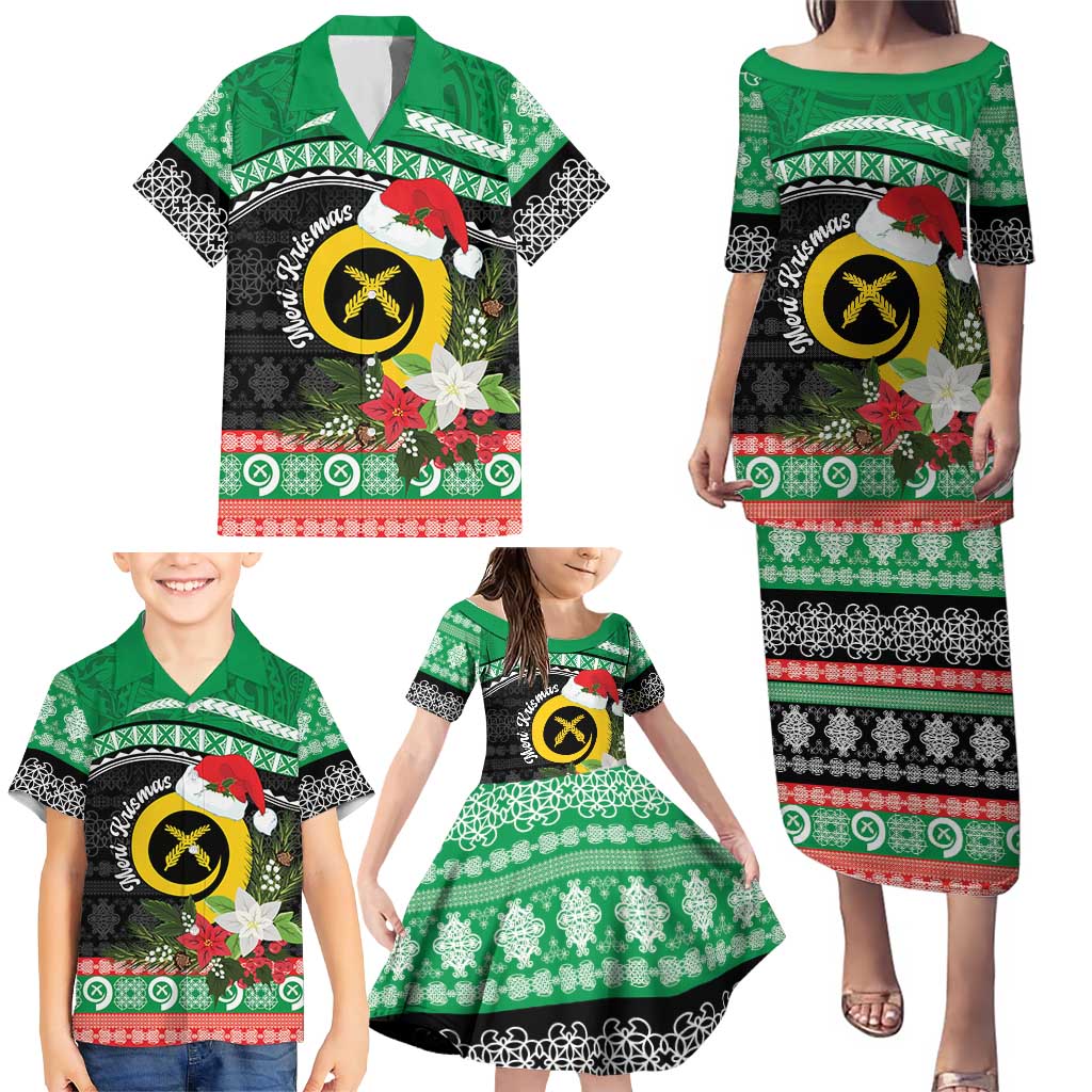 Vanuatu Pig's Tusk Meri Krismas! Family Matching Puletasi and Hawaiian Shirt Vanuatuan Sand Drawing Pattern - Polynesian Pride