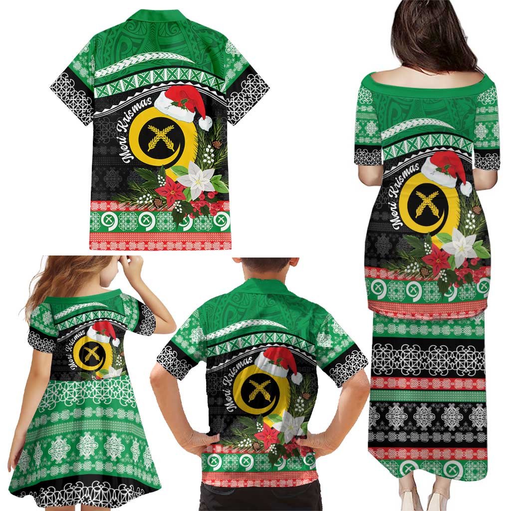 Vanuatu Pig's Tusk Meri Krismas! Family Matching Puletasi and Hawaiian Shirt Vanuatuan Sand Drawing Pattern - Polynesian Pride