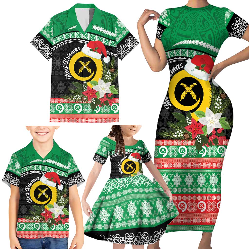 Vanuatu Pig's Tusk Meri Krismas! Family Matching Short Sleeve Bodycon Dress and Hawaiian Shirt Vanuatuan Sand Drawing Pattern - Polynesian Pride