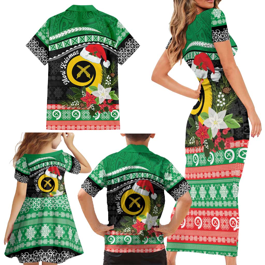 Vanuatu Pig's Tusk Meri Krismas! Family Matching Short Sleeve Bodycon Dress and Hawaiian Shirt Vanuatuan Sand Drawing Pattern LT9 - Polynesian Pride
