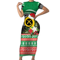 Vanuatu Pig's Tusk Meri Krismas! Family Matching Short Sleeve Bodycon Dress and Hawaiian Shirt Vanuatuan Sand Drawing Pattern LT9 Mom's Dress Green - Polynesian Pride