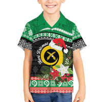 Vanuatu Pig's Tusk Meri Krismas! Family Matching Short Sleeve Bodycon Dress and Hawaiian Shirt Vanuatuan Sand Drawing Pattern LT9 Son's Shirt Green - Polynesian Pride