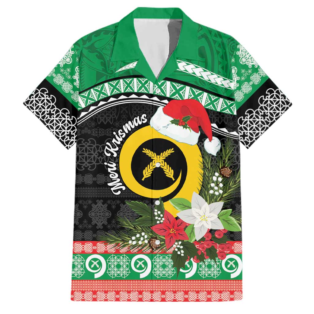 Vanuatu Pig's Tusk Meri Krismas! Family Matching Summer Maxi Dress and Hawaiian Shirt Vanuatuan Sand Drawing Pattern LT9 Dad's Shirt - Short Sleeve Green - Polynesian Pride