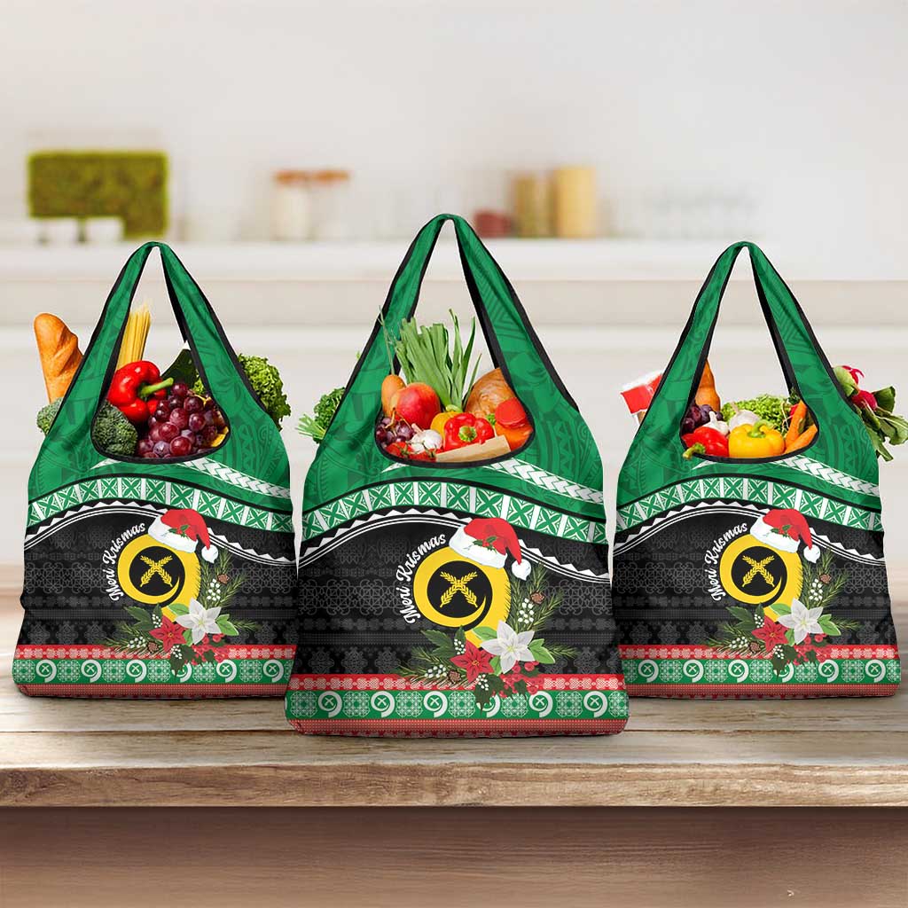 Vanuatu Pig's Tusk Meri Krismas! Grocery Bag Vanuatuan Sand Drawing Pattern - Polynesian Pride