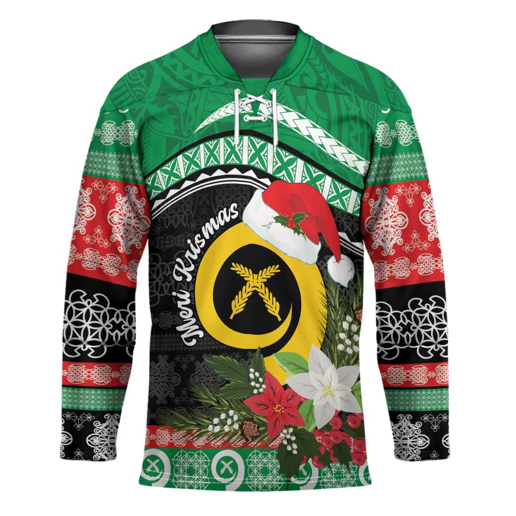 Vanuatu Pig's Tusk Meri Krismas! Hockey Jersey Vanuatuan Sand Drawing Pattern - Polynesian Pride