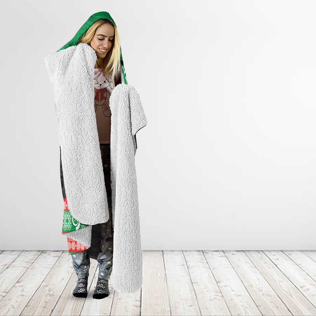 Vanuatu Pig's Tusk Meri Krismas! Hooded Blanket Vanuatuan Sand Drawing Pattern - Polynesian Pride