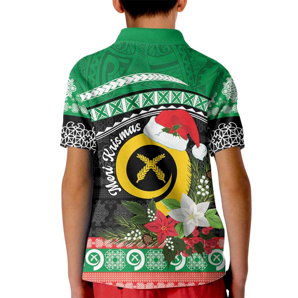Vanuatu Pig's Tusk Meri Krismas! Kid Polo Shirt Vanuatuan Sand Drawing Pattern - Polynesian Pride