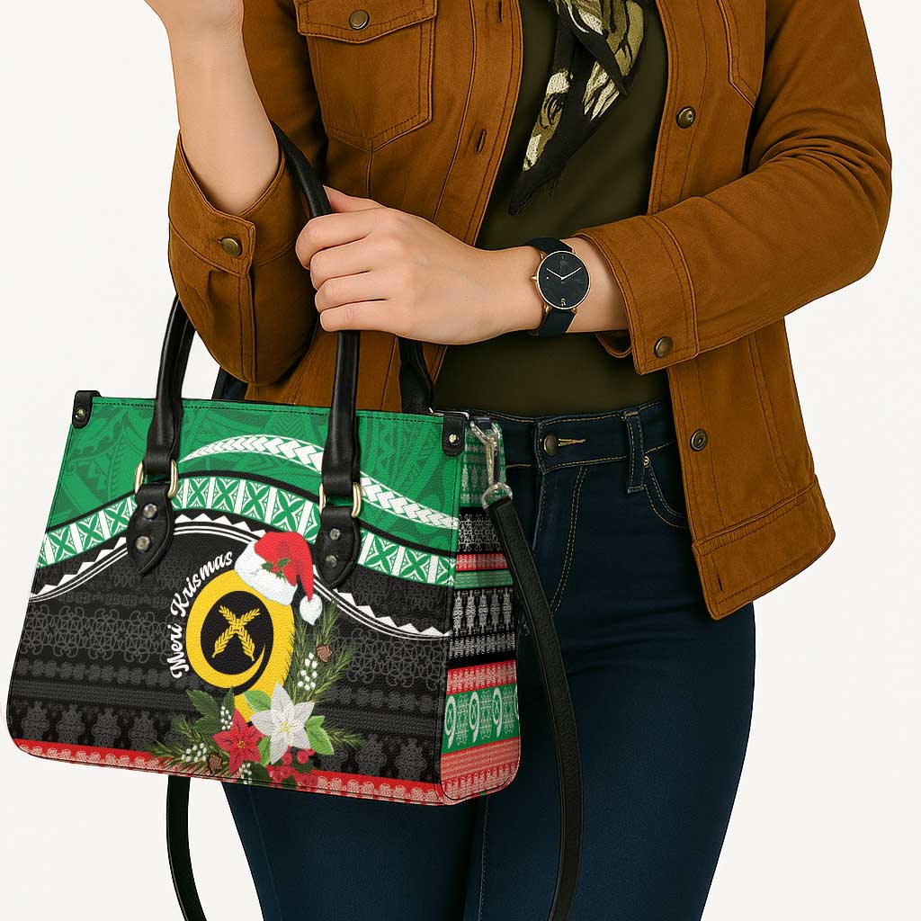 Vanuatu Pig's Tusk Meri Krismas! Leather Bag Vanuatuan Sand Drawing Pattern - Polynesian Pride
