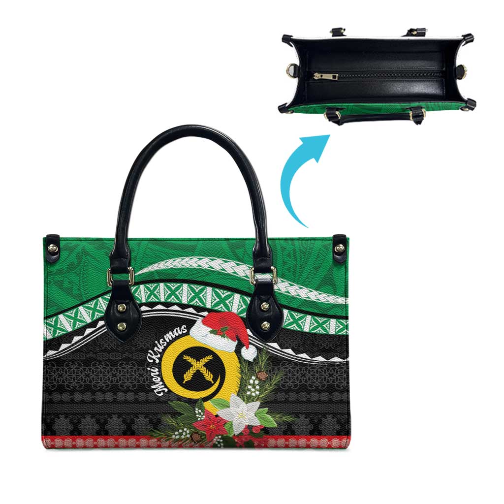 Vanuatu Pig's Tusk Meri Krismas! Leather Bag Vanuatuan Sand Drawing Pattern - Polynesian Pride