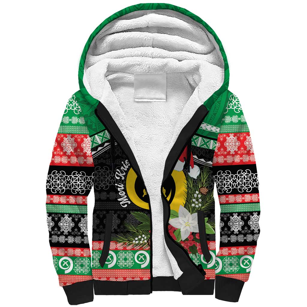 Vanuatu Pig's Tusk Meri Krismas! Sherpa Hoodie Vanuatuan Sand Drawing Pattern - Polynesian Pride