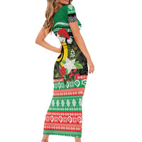 Vanuatu Pig's Tusk Meri Krismas! Short Sleeve Bodycon Dress Vanuatuan Sand Drawing Pattern - Polynesian Pride