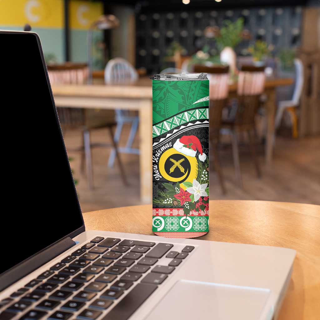 Vanuatu Pig's Tusk Meri Krismas! Skinny Tumbler Vanuatuan Sand Drawing Pattern - Polynesian Pride
