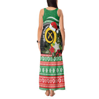 Vanuatu Pig's Tusk Meri Krismas! Tank Maxi Dress Vanuatuan Sand Drawing Pattern - Polynesian Pride