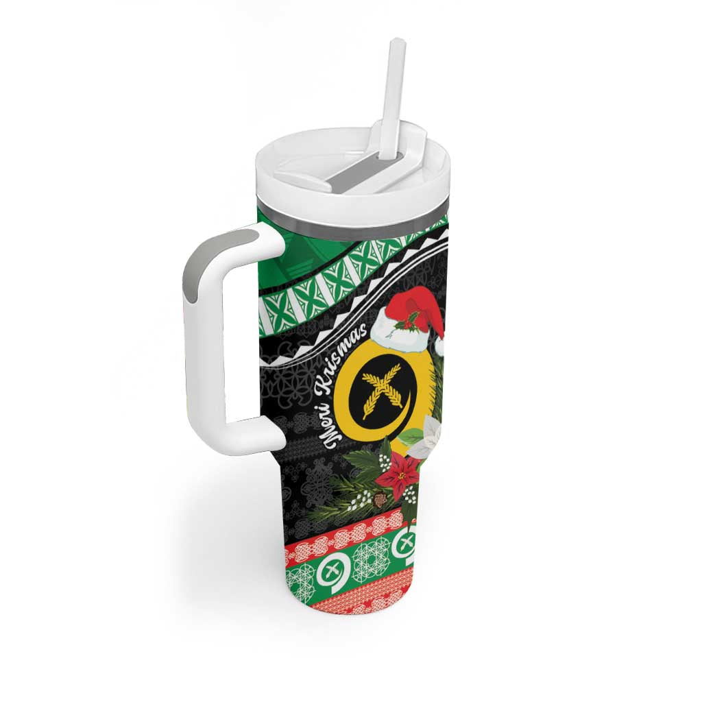 Vanuatu Pig's Tusk Meri Krismas! Tumbler With Handle Vanuatuan Sand Drawing Pattern - Polynesian Pride