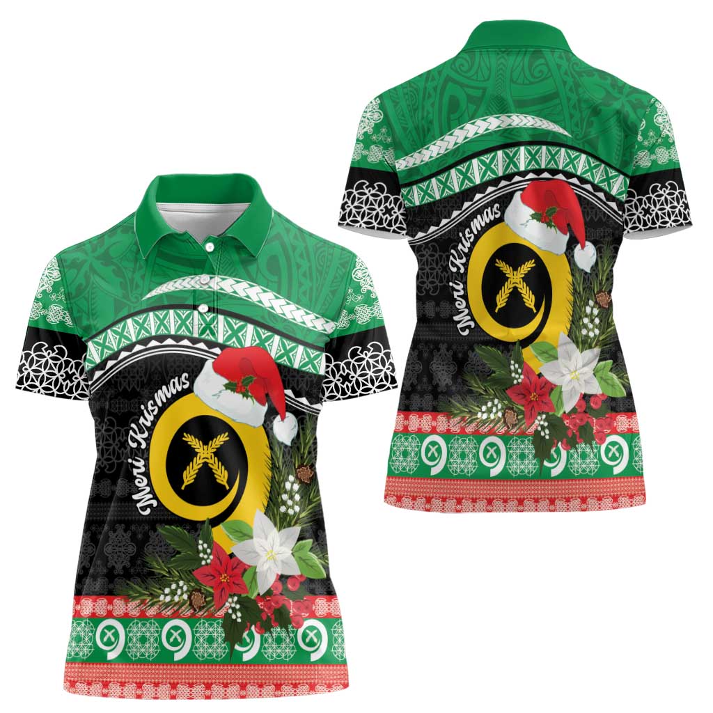 Vanuatu Pig's Tusk Meri Krismas! Women Polo Shirt Vanuatuan Sand Drawing Pattern - Polynesian Pride