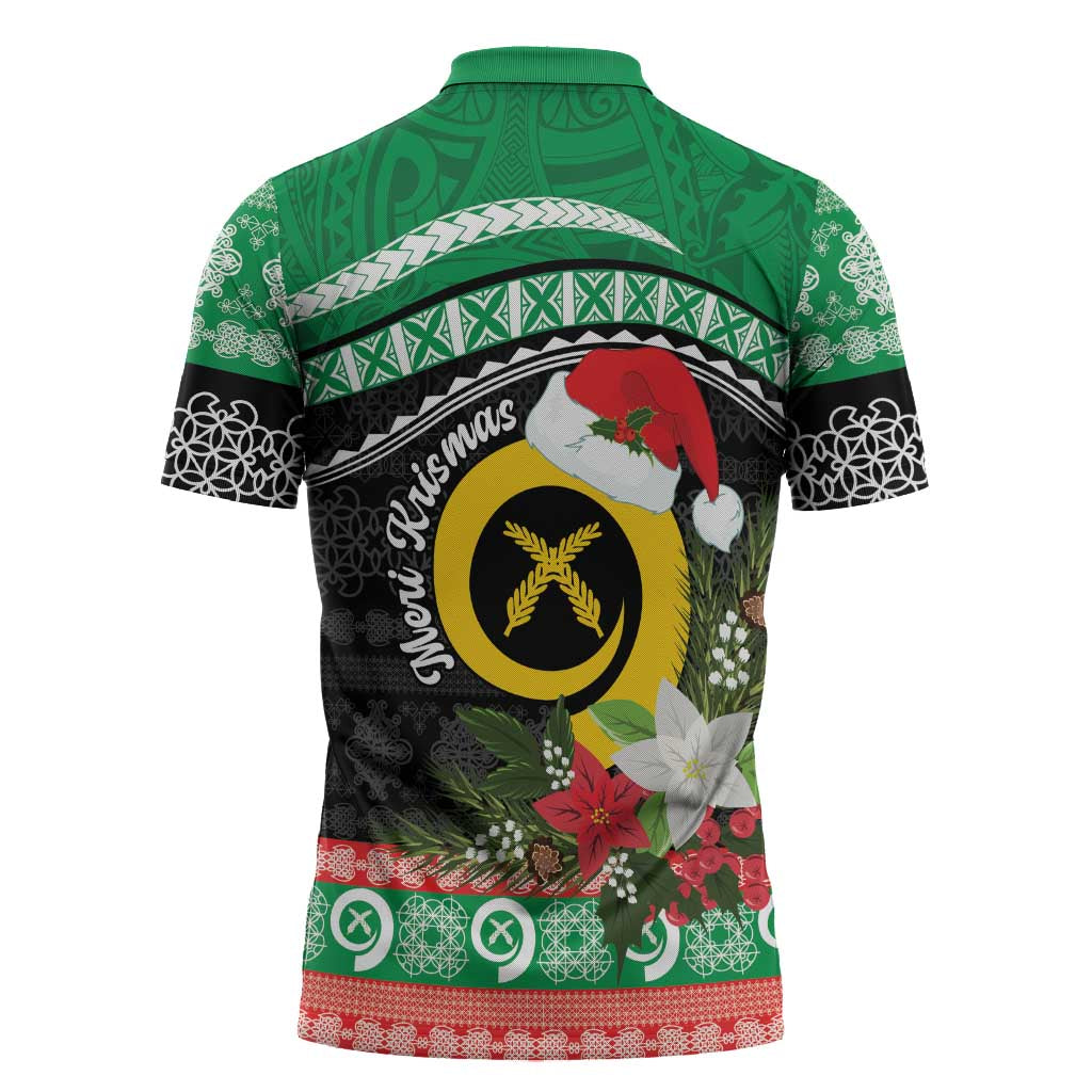 Vanuatu Pig's Tusk Meri Krismas! Zipper Polo Shirt Vanuatuan Sand Drawing Pattern LT9 - Polynesian Pride