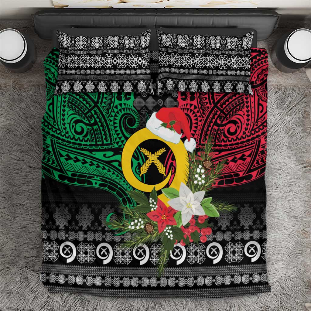 Vanuatu Pig's Tusk Meri Krismas! Bedding Set Vanuatuan Ancient Art Spirit LT9 Black - Polynesian Pride