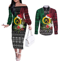 Vanuatu Pig's Tusk Meri Krismas! Couples Matching Off The Shoulder Long Sleeve Dress and Long Sleeve Button Shirt Vanuatuan Ancient Art Spirit LT9 Black - Polynesian Pride