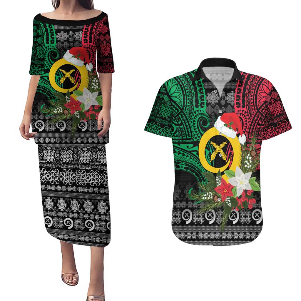 Vanuatu Pig's Tusk Meri Krismas! Couples Matching Puletasi and Hawaiian Shirt Vanuatuan Ancient Art Spirit - Polynesian Pride