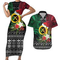 Vanuatu Pig's Tusk Meri Krismas! Couples Matching Short Sleeve Bodycon Dress and Hawaiian Shirt Vanuatuan Ancient Art Spirit LT9 Black - Polynesian Pride