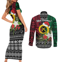 Vanuatu Pig's Tusk Meri Krismas! Couples Matching Short Sleeve Bodycon Dress and Long Sleeve Button Shirt Vanuatuan Ancient Art Spirit LT9 - Polynesian Pride