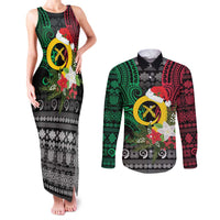 Vanuatu Pig's Tusk Meri Krismas! Couples Matching Tank Maxi Dress and Long Sleeve Button Shirt Vanuatuan Ancient Art Spirit LT9 Black - Polynesian Pride