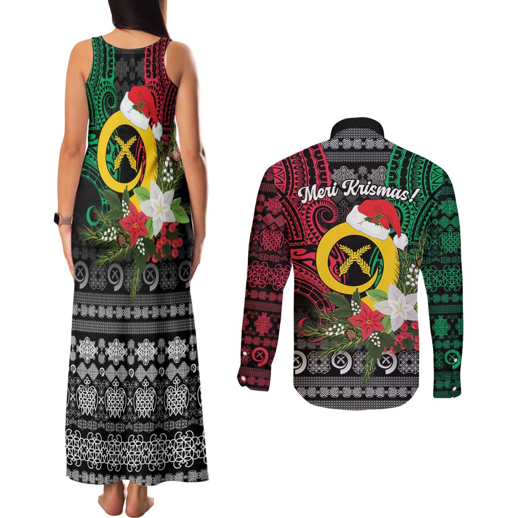 Vanuatu Pig's Tusk Meri Krismas! Couples Matching Tank Maxi Dress and Long Sleeve Button Shirt Vanuatuan Ancient Art Spirit LT9 - Polynesian Pride