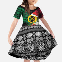 Vanuatu Pig's Tusk Meri Krismas! Family Matching Long Sleeve Bodycon Dress and Hawaiian Shirt Vanuatuan Ancient Art Spirit LT9 Daughter's Dress Black - Polynesian Pride