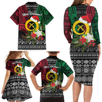 Vanuatu Pig's Tusk Meri Krismas! Family Matching Long Sleeve Bodycon Dress and Hawaiian Shirt Vanuatuan Ancient Art Spirit LT9 - Polynesian Pride
