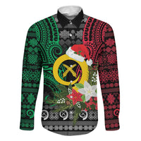 Vanuatu Pig's Tusk Meri Krismas! Family Matching Mermaid Dress and Hawaiian Shirt Vanuatuan Ancient Art Spirit LT9 Dad's Shirt - Long Sleeve Black - Polynesian Pride