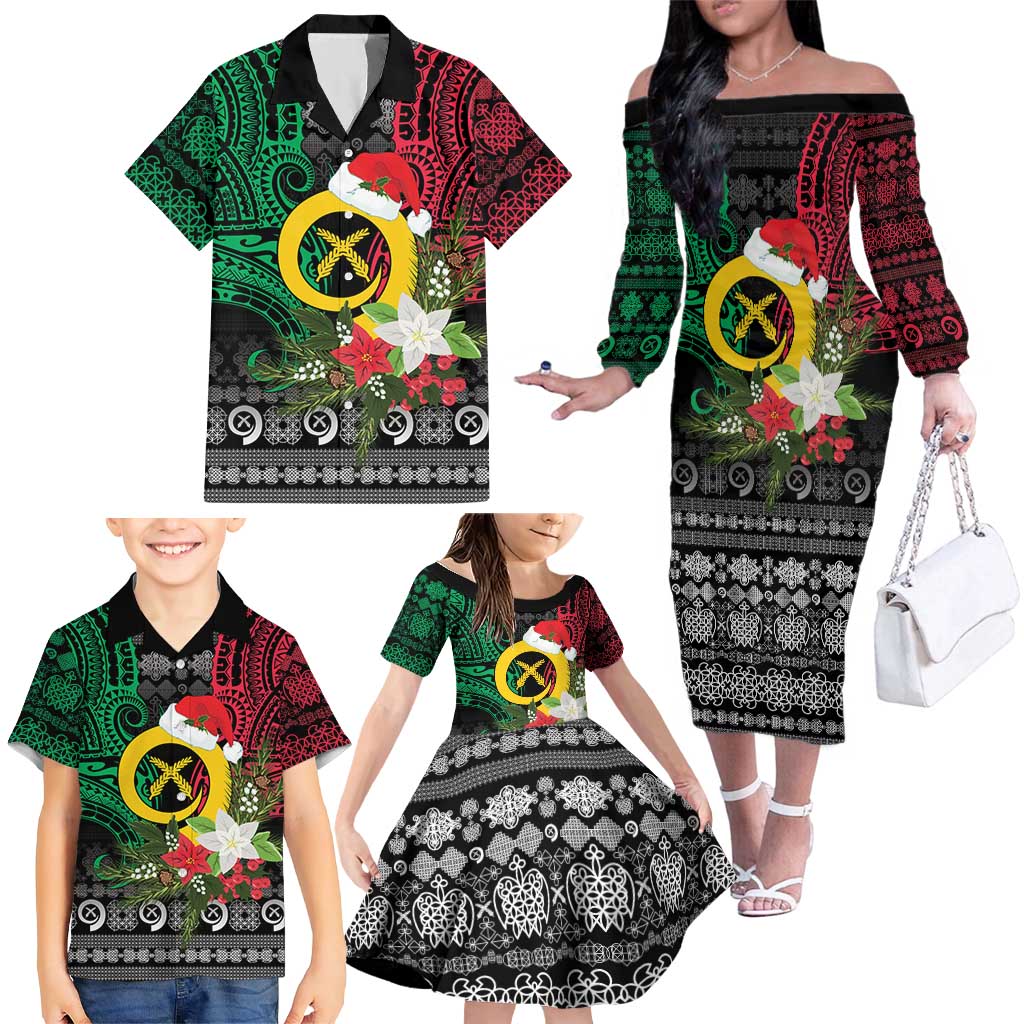 Vanuatu Pig's Tusk Meri Krismas! Family Matching Off The Shoulder Long Sleeve Dress and Hawaiian Shirt Vanuatuan Ancient Art Spirit LT9 - Polynesian Pride